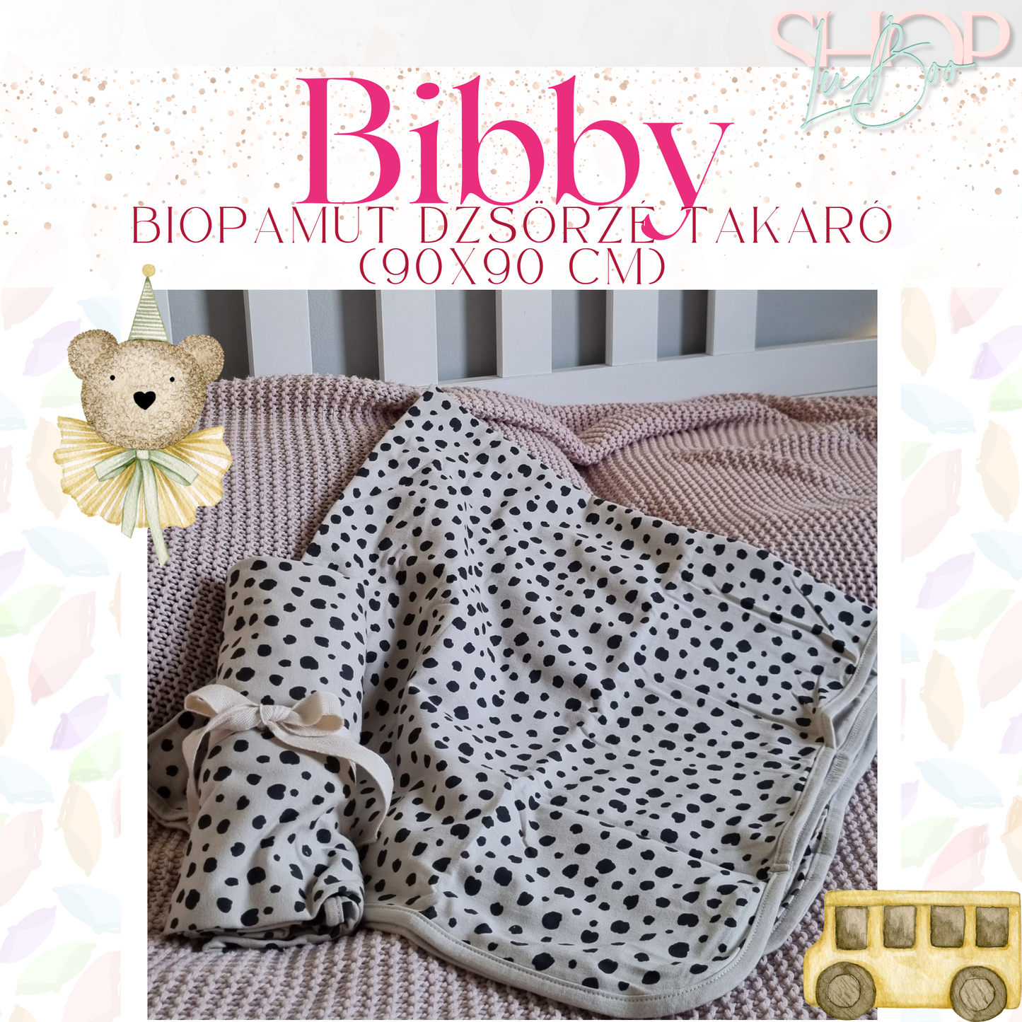 Bibby BIOpamut dzsörzé takaró 90x90 cm – egyedi névre szóló babatakaró