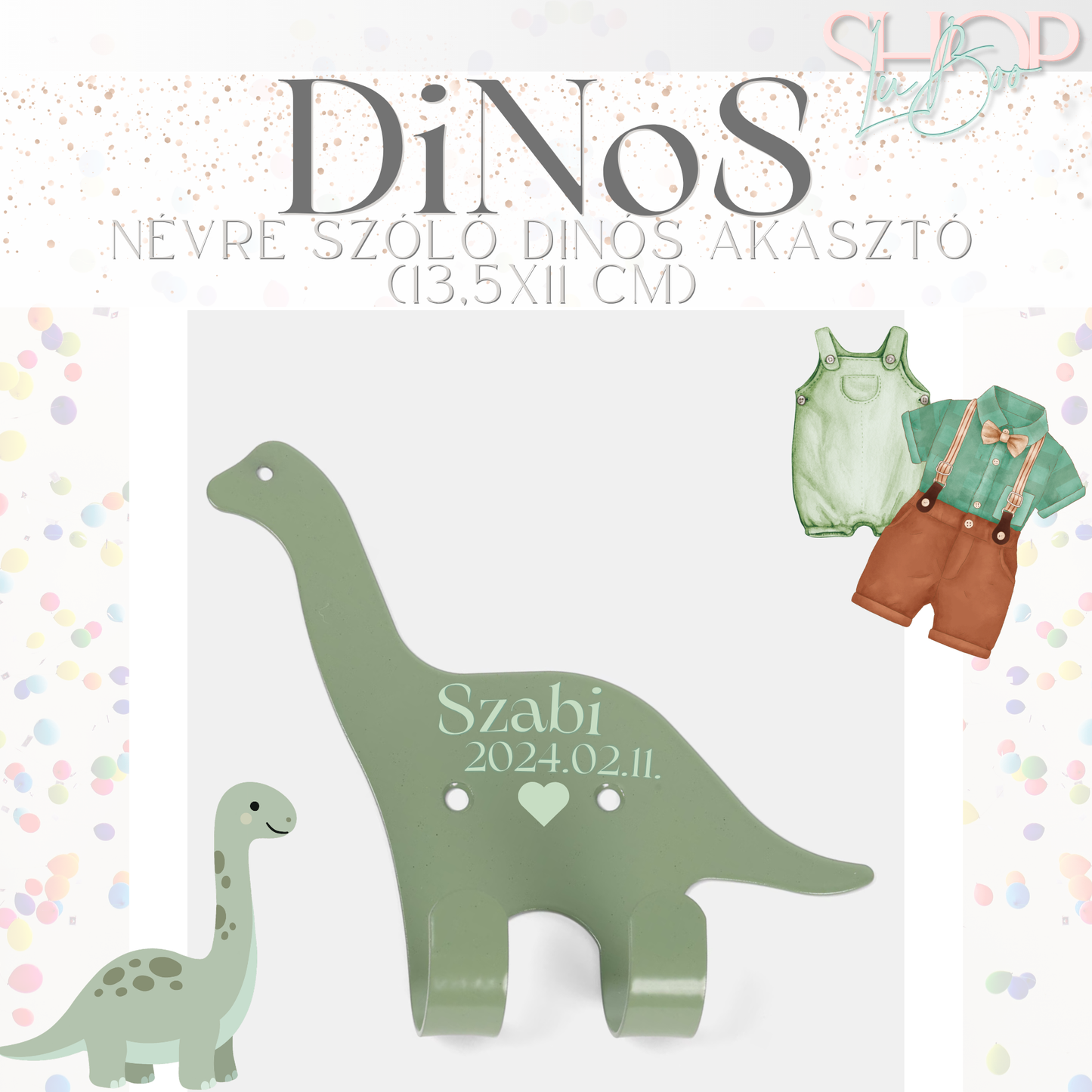 DiNoS - Névre szóló dinós akasztó (13,5x11 cm)