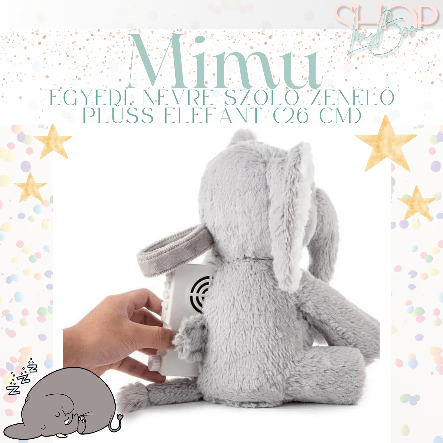 MiMu - Zenélő emlékőr plüss elefánt (20 cm)