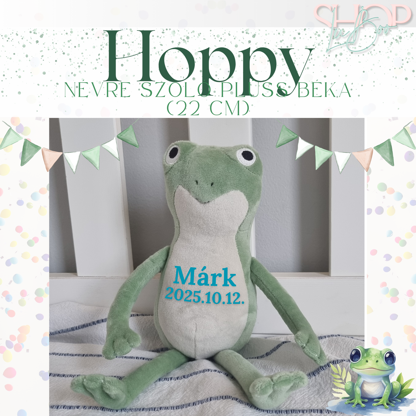 Hoppy - Névre szóló plüss béka (22 cm)