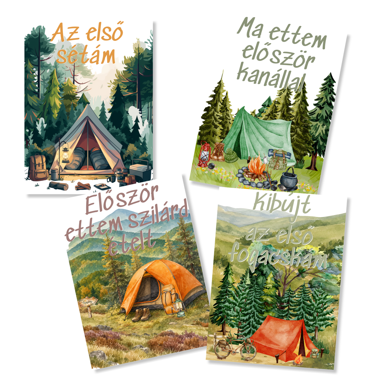 Mérföldkő kártyák – Camping (11×15 cm)