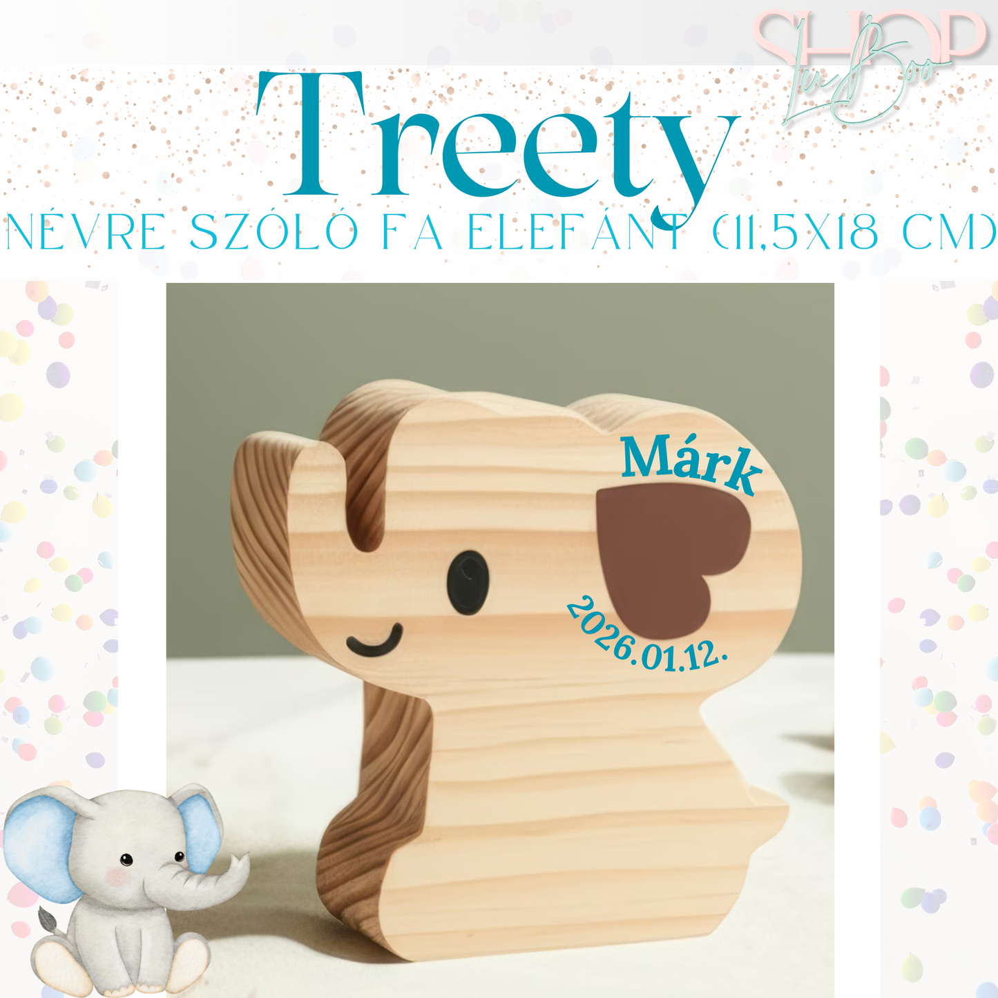 Treety - Névre szóló fa elefánt