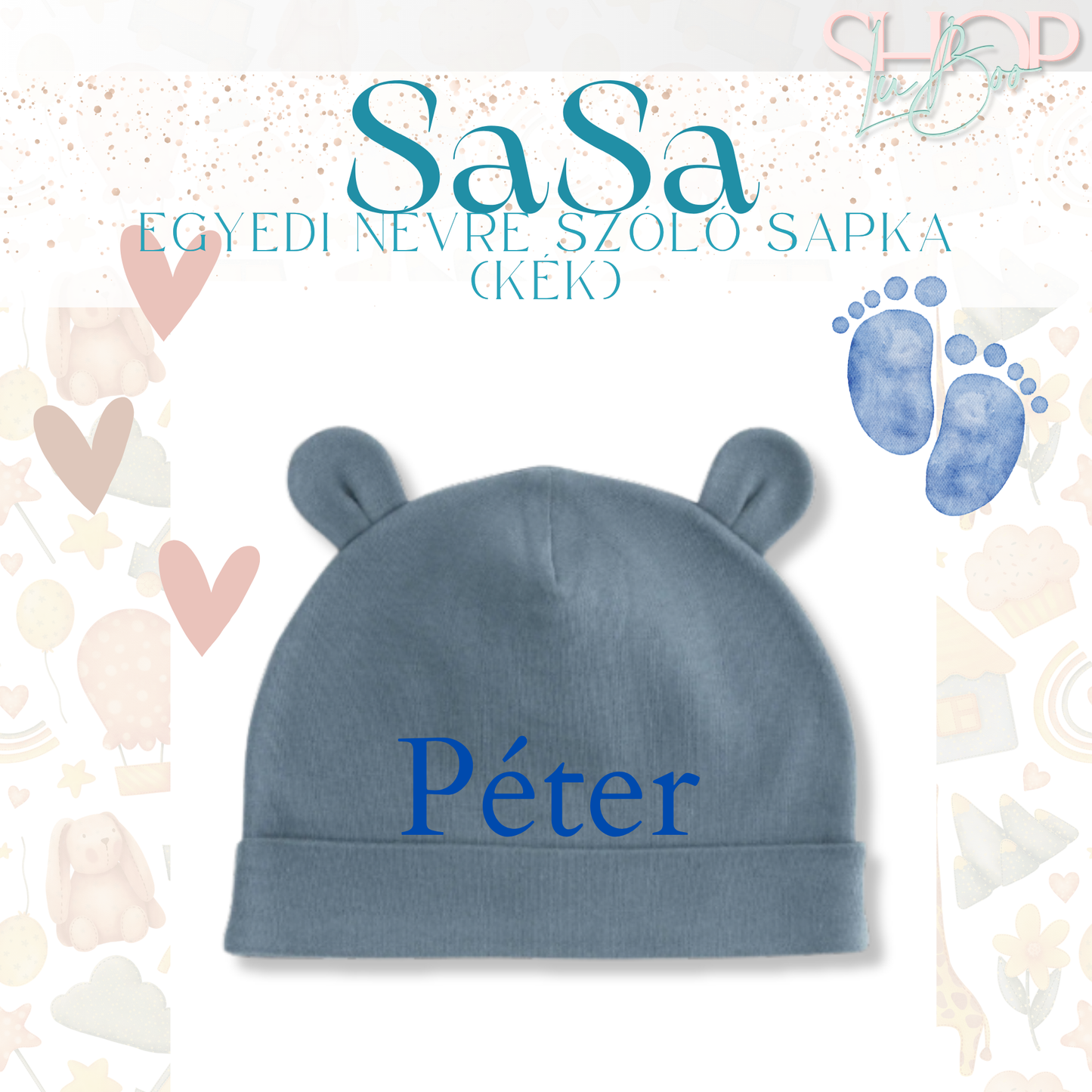 SaSa - Névre szóló baba sapka (kék)