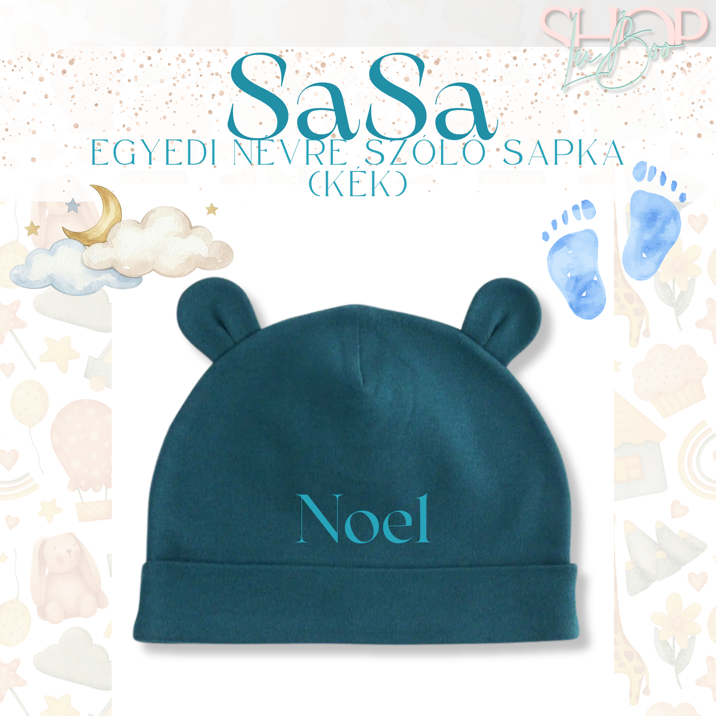 SaSa - Névre szóló baba sapka (kék)