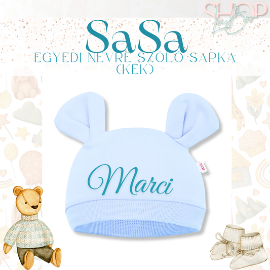 SaSa - Névre szóló baba sapka (kék)