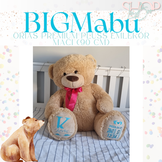 BIGMaBu óriás emlékőr plüss maci barna fiús változat – névre szóló babajándék | ShopLuBoo