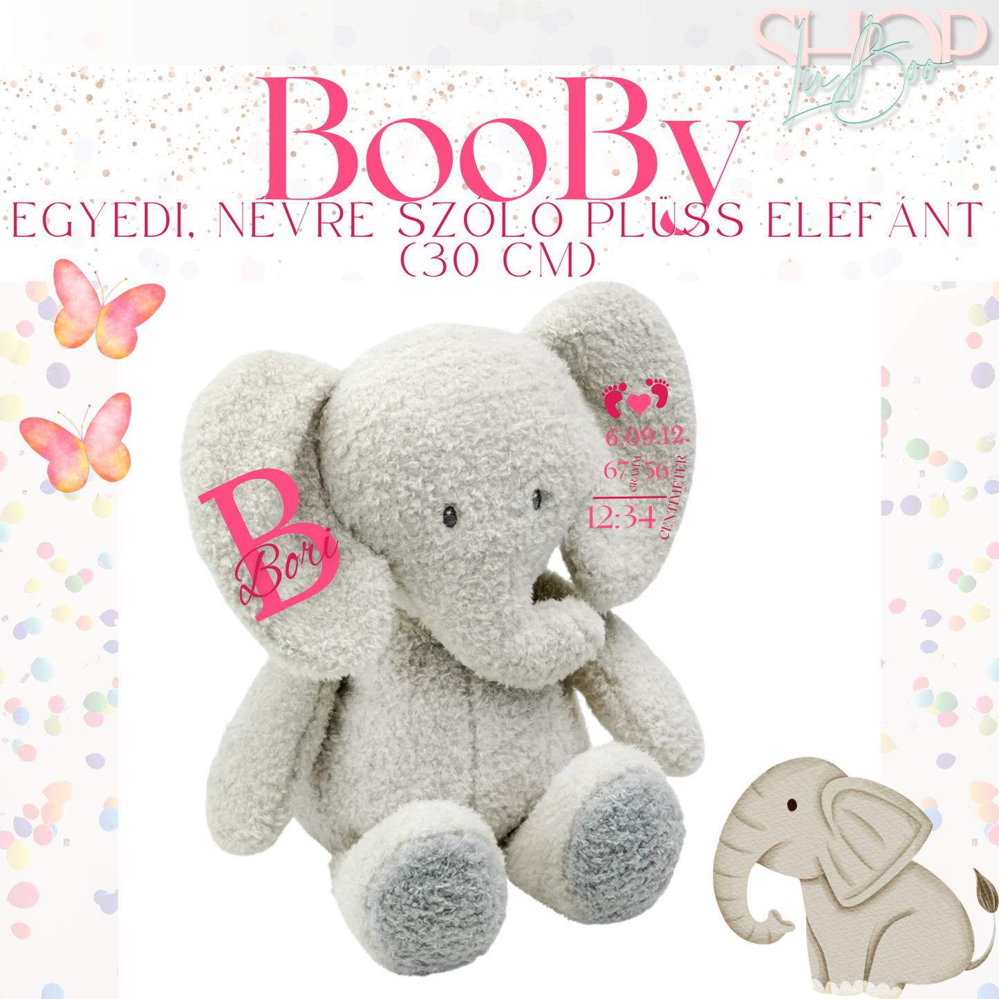 BooBy – Névre Szóló Plüss Elefánt | ShopLuBoo