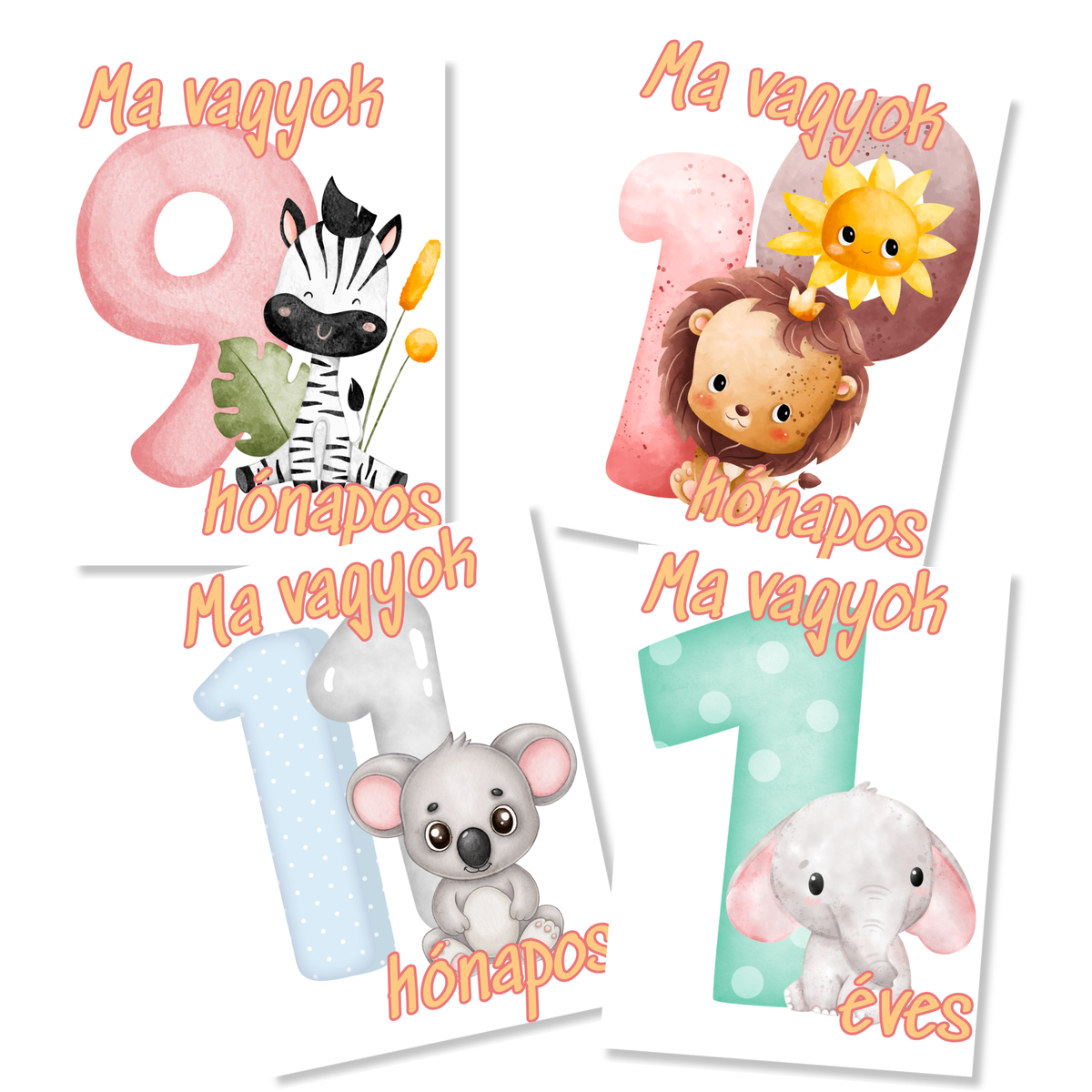 Mérföldkő kártyák – Cute Animals (11×15 cm)