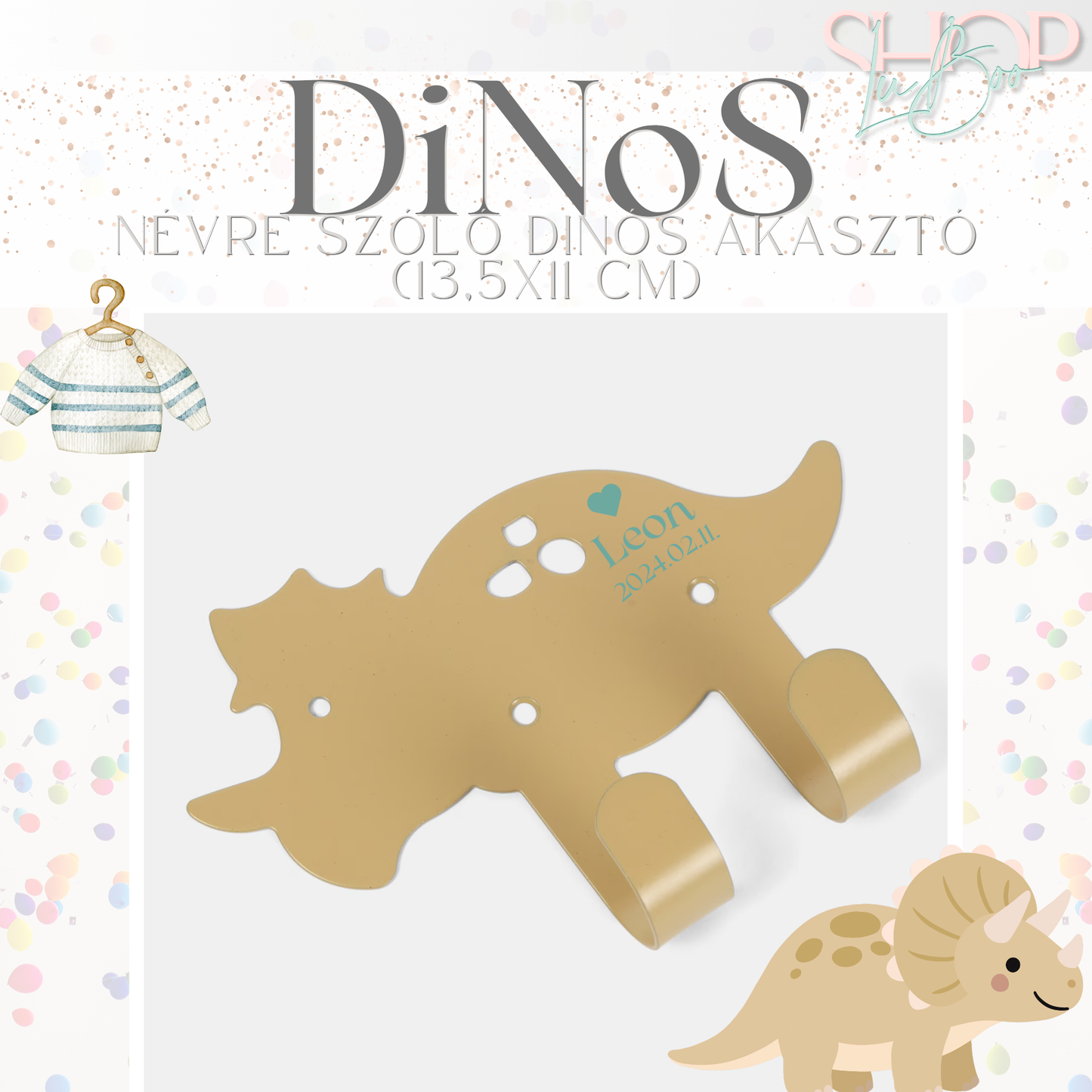DiNoS - Névre szóló dinós akasztó (13,5x11 cm)