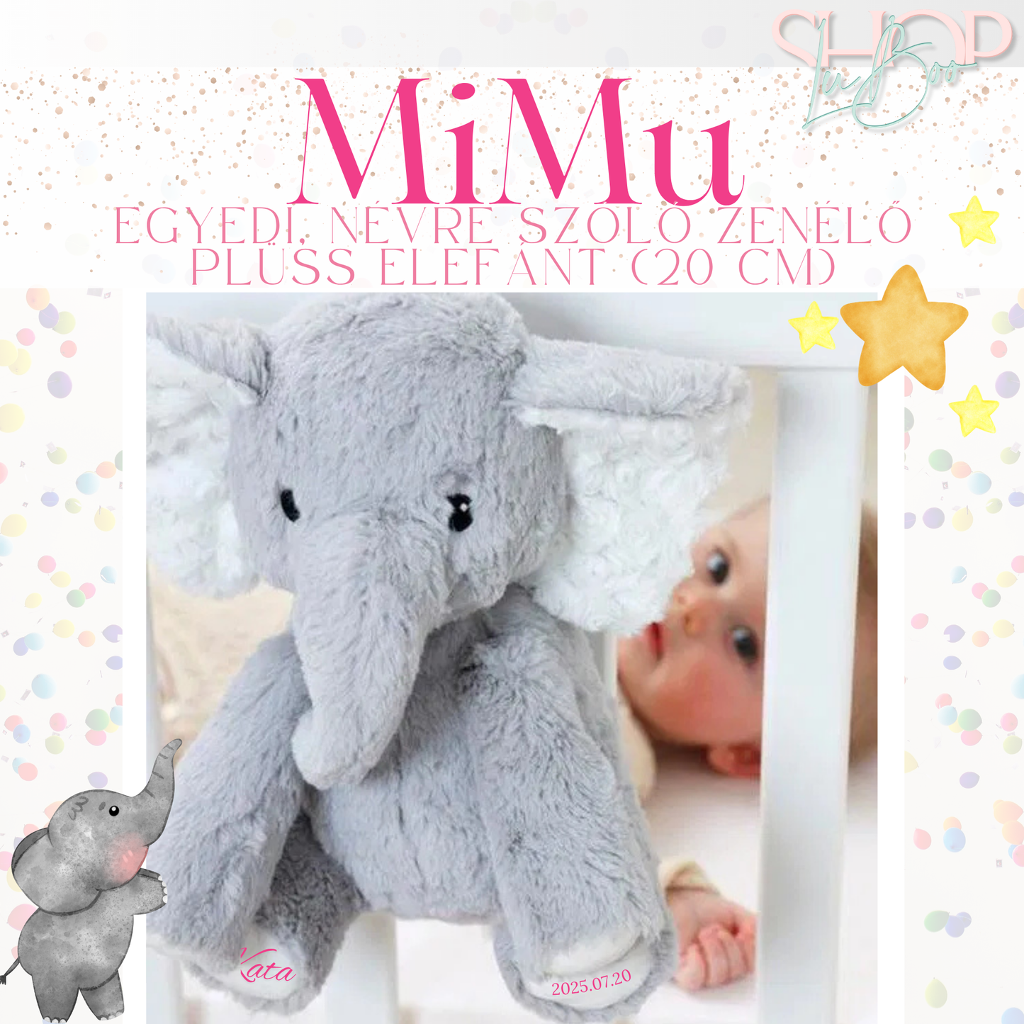 MiMu - Zenélő emlékőr plüss elefánt (20 cm)