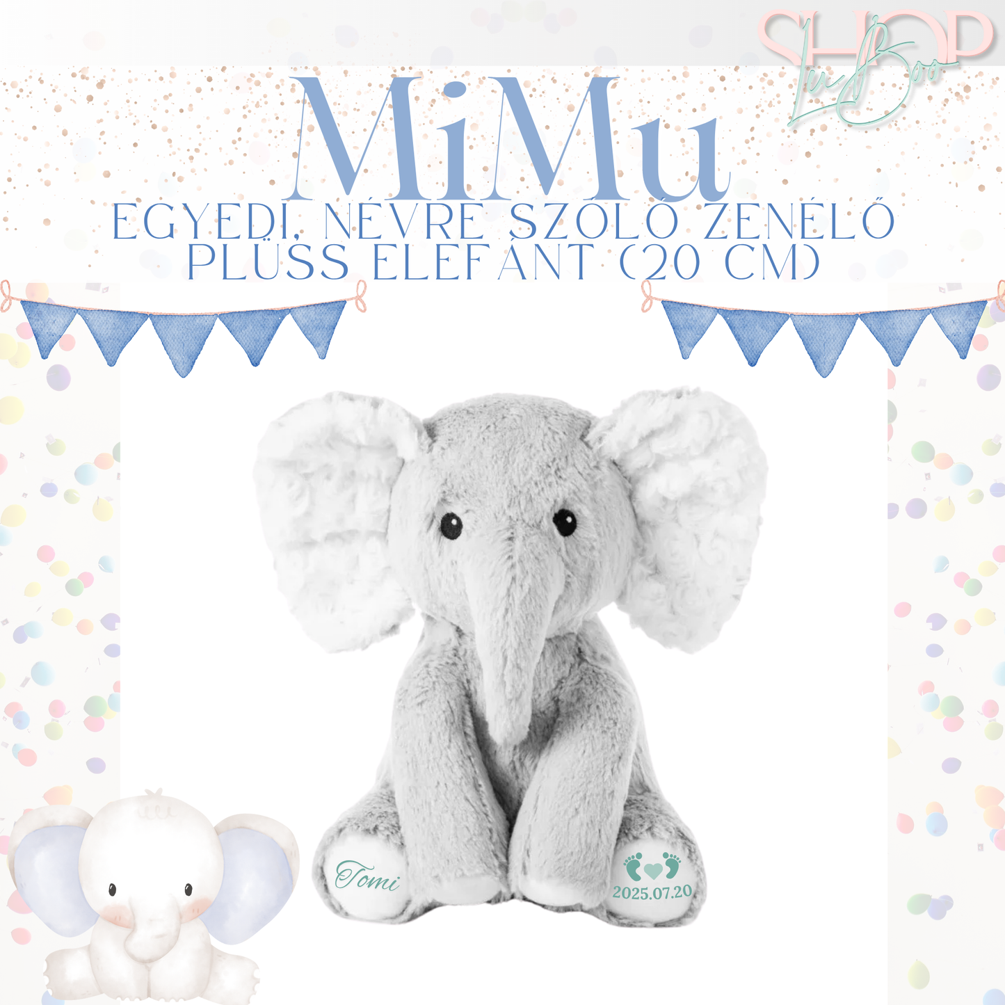 MiMu - Zenélő emlékőr plüss elefánt (20 cm)