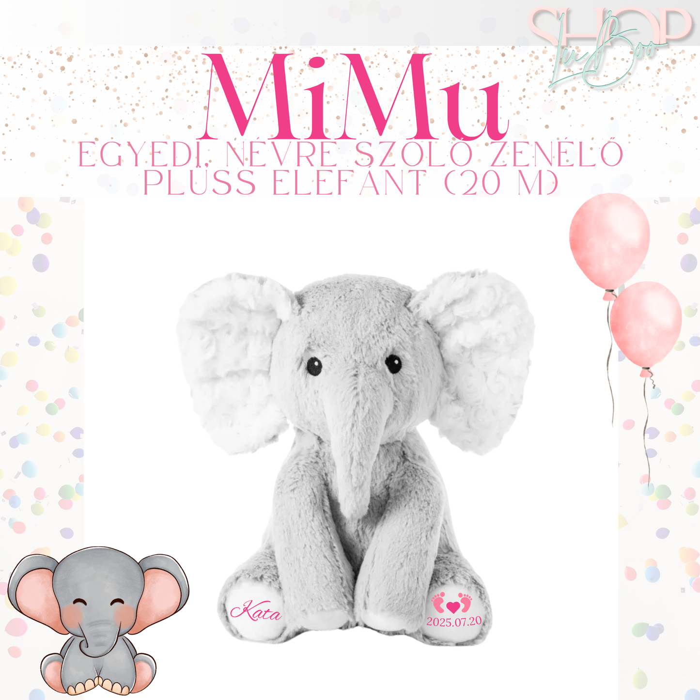 MiMu - Zenélő emlékőr plüss elefánt (20 cm)