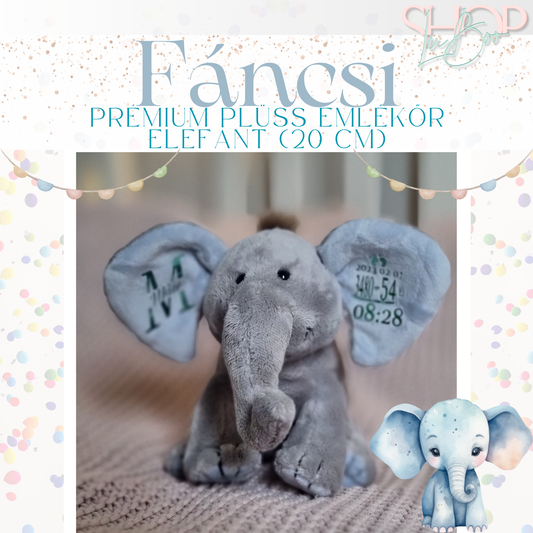 Fáncsi prémium plüss elefánt fiús változat – névre szóló babajándék | ShopLuBoo
