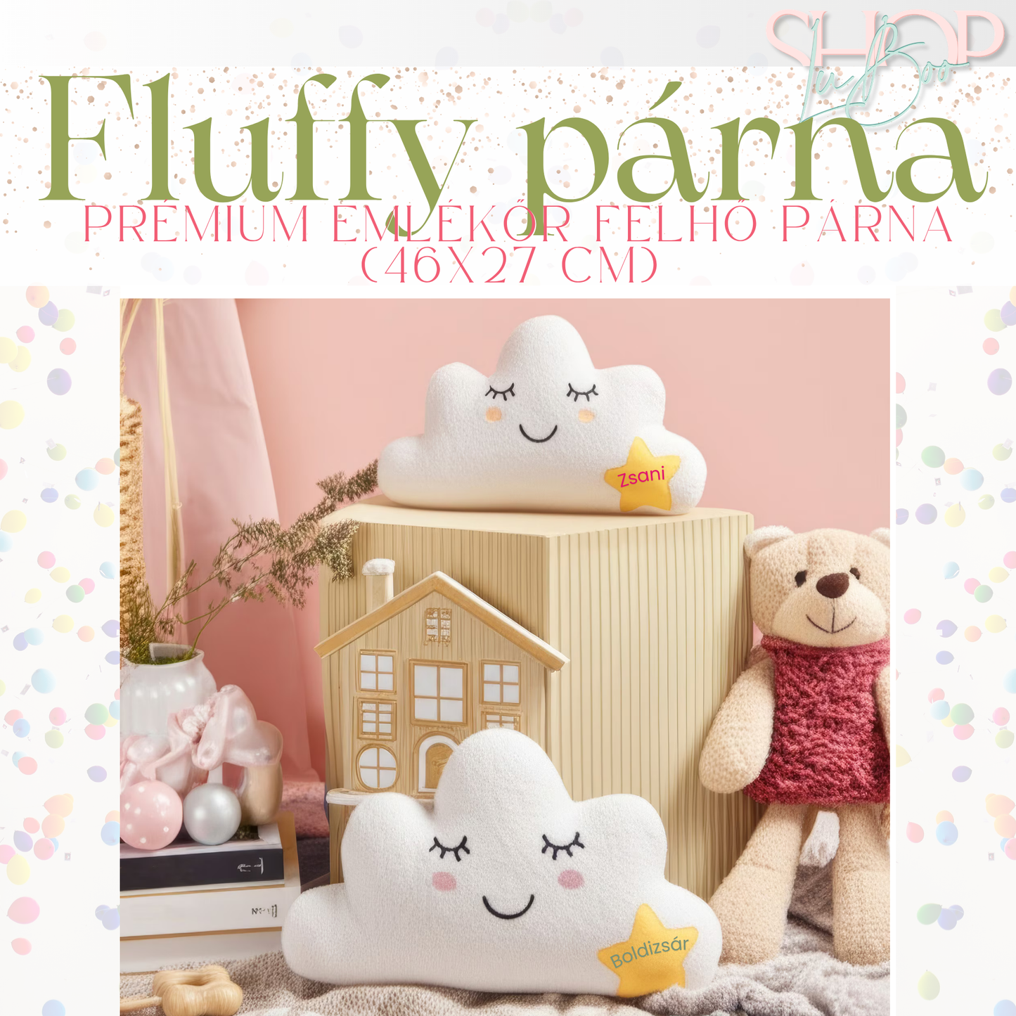 Fluffy párna – Prémium emlékőr felhő párna (46x27 cm)