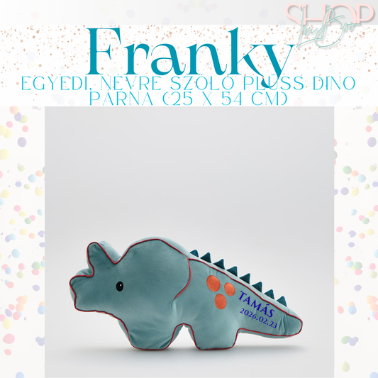 Franky – Névre szóló plüss dino párna (25x54 cm) | ShopLuBoo