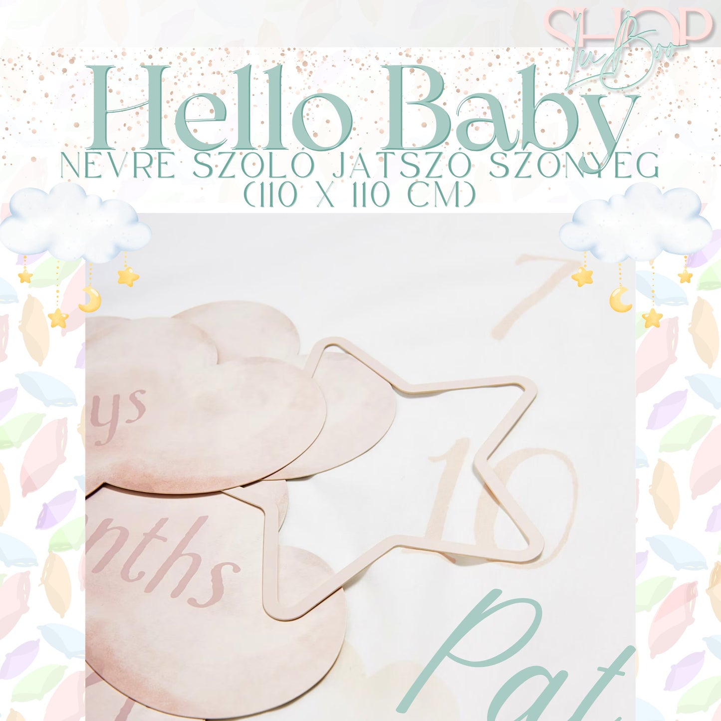Hello Baby - Névre szóló mérföldkő játszószőnyeg (110x110 cm)