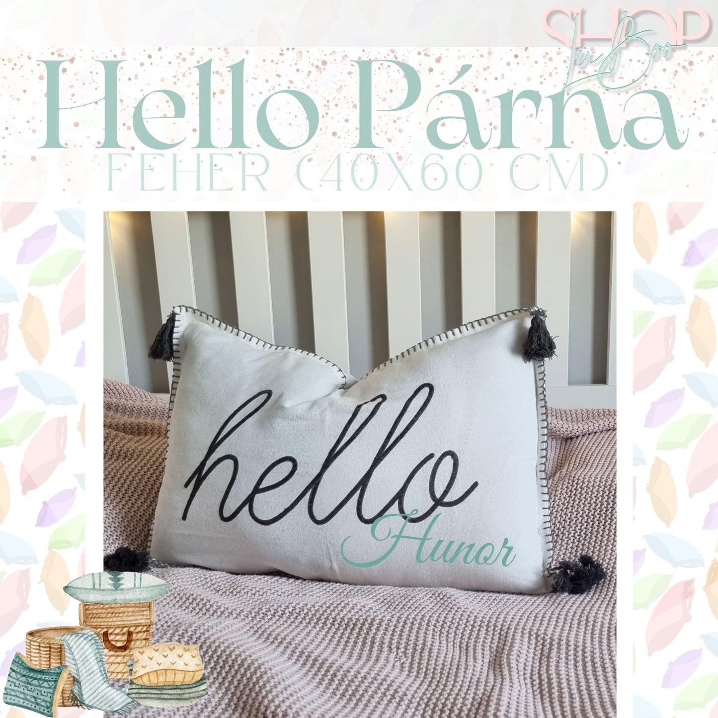 Hello Párna fehér részlet – személyre szabott emlékőr párna
