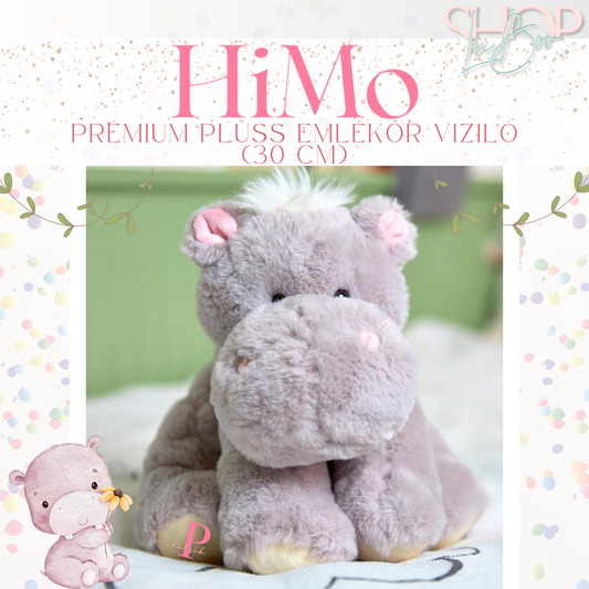 HiMo – Névre szóló emlékőr plüss víziló lányos (36 cm) – egyedi babaajándék – ShopLuBoo