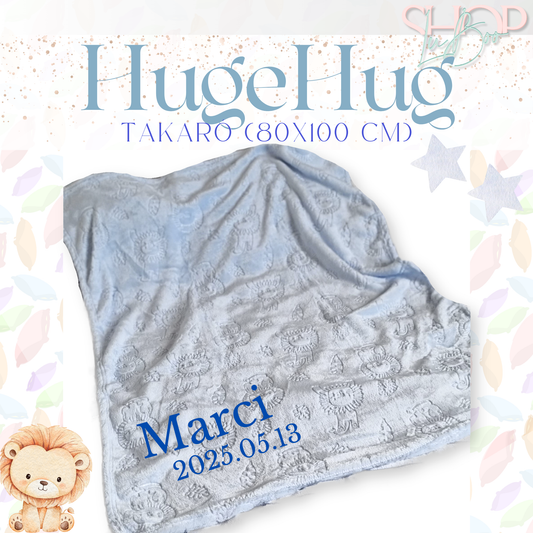 HugeHug névre szóló takaró kék változat teljes nézet – egyedi babajándék | ShopLuBoo