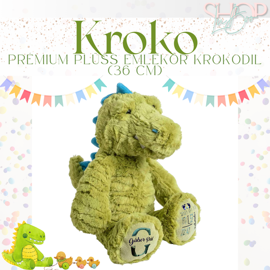 Kroko prémium plüss emlékőr krokodil fiús változat – névre szóló babajándék | ShopLuBoo