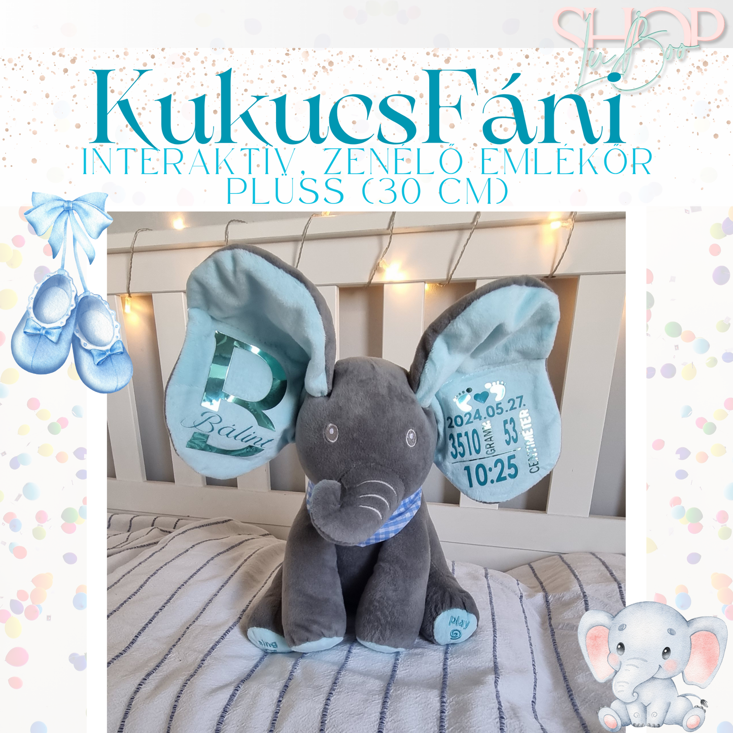 KukucsFáni interaktív zenélő emlékőr plüss fiús változat – névre szóló babajándék | ShopLuBoo