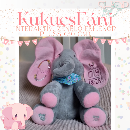 KukucsFáni zenélő emlékőr plüss rózsaszín lányos változat – névre szóló babajándék | ShopLuBoo