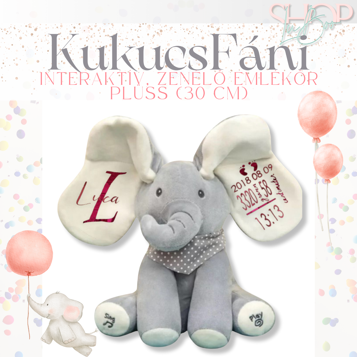 KukucsFáni zenélő emlékőr plüss fehér lányos változat – névre szóló babajándék | ShopLuBoo