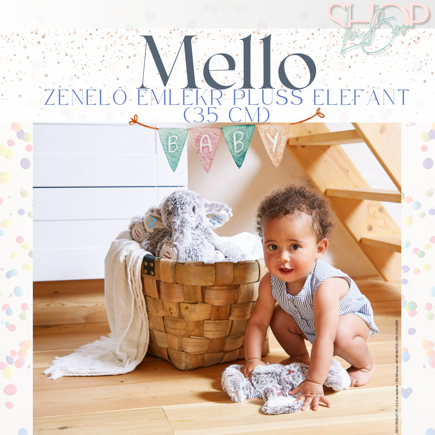 Mello - Zenélő emlékőr plüss elefánt (35 cm)