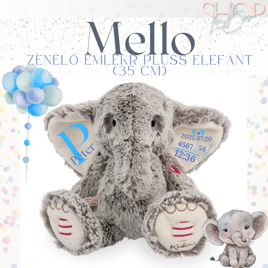 Mello zenélő emlékőr plüss elefánt fiús (35 cm) – névre szóló babaajándék – ShopLuBoo