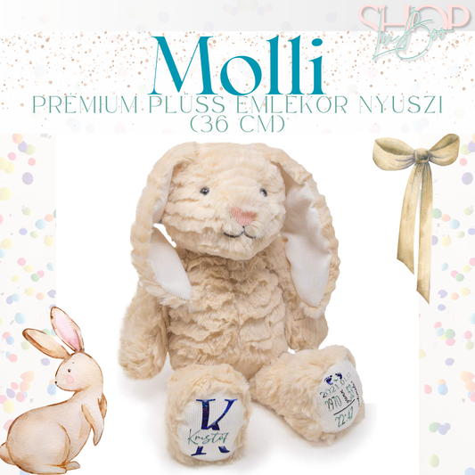 Molli prémium plüss emlékőr nyuszi fiús változat – névre szóló babajándék | ShopLuBoo