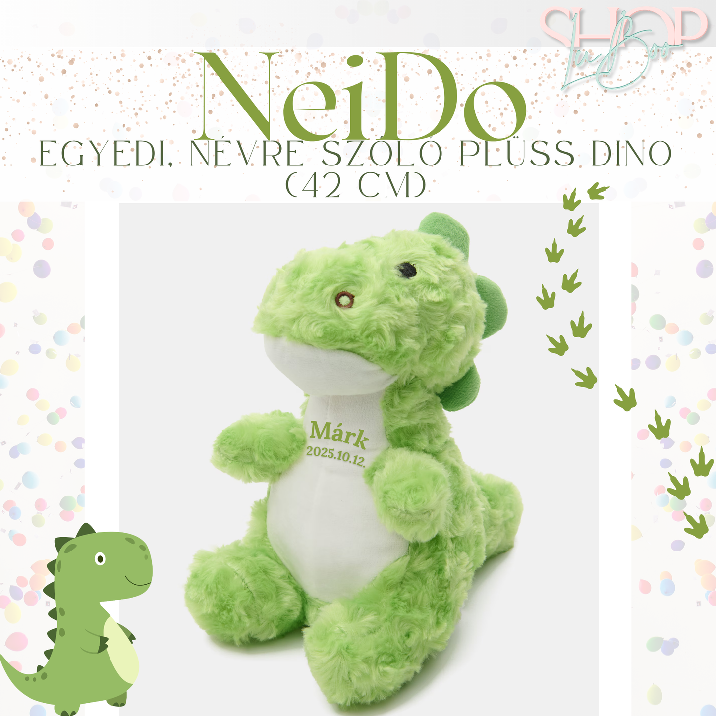 NeiDo - Egyedi, névre szóló plüss dino (42 cm)