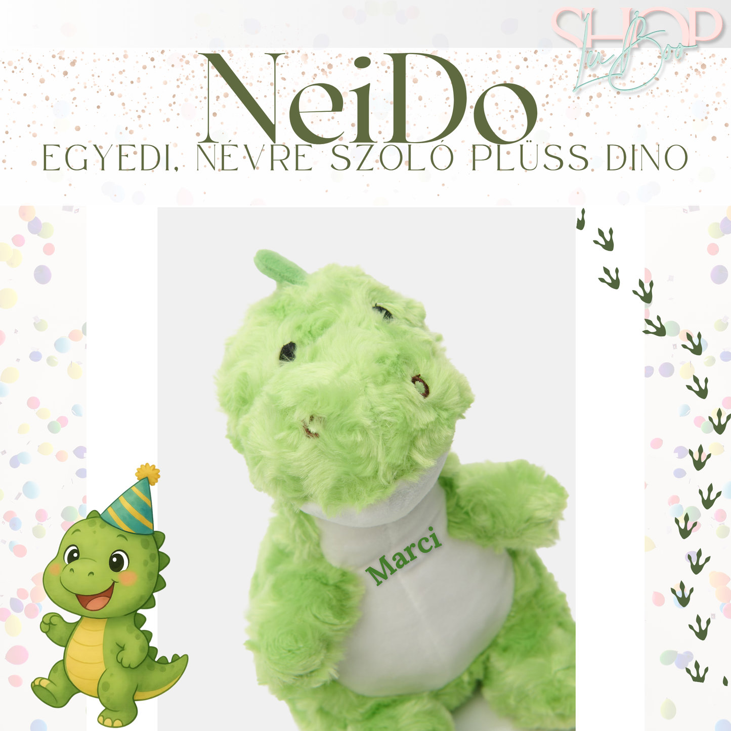 NeiDo - Egyedi, névre szóló plüss dino (42 cm)
