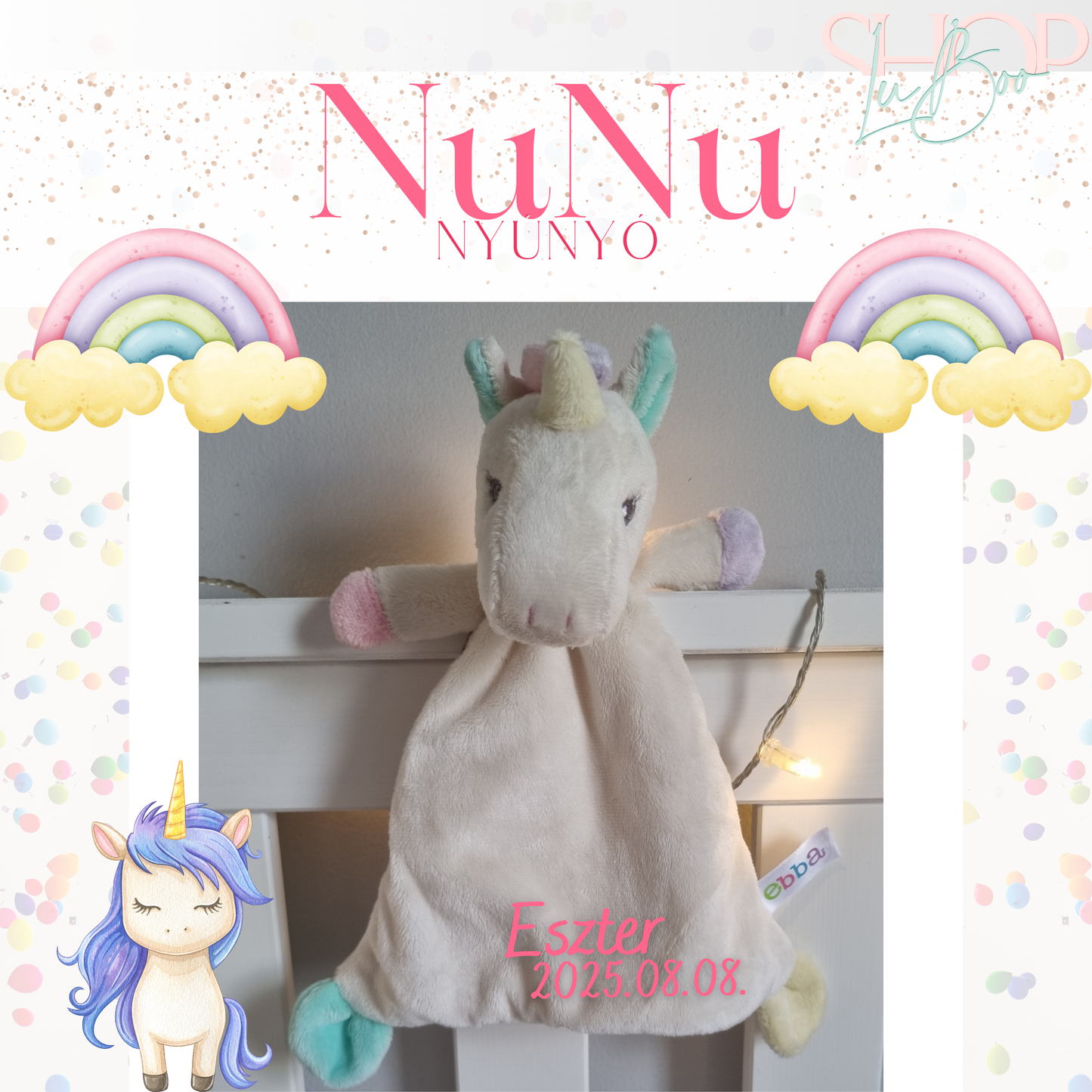NuNu névre szóló unikornis nyúnyó (26 cm)