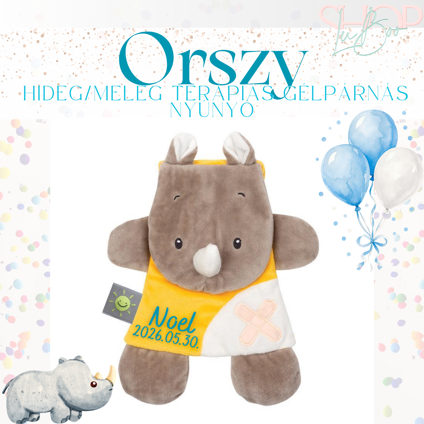 Orszy névre szóló orrszarvú hideg/meleg terápiás gélpárnás nyúnyó (19x2,5x25 cm)
