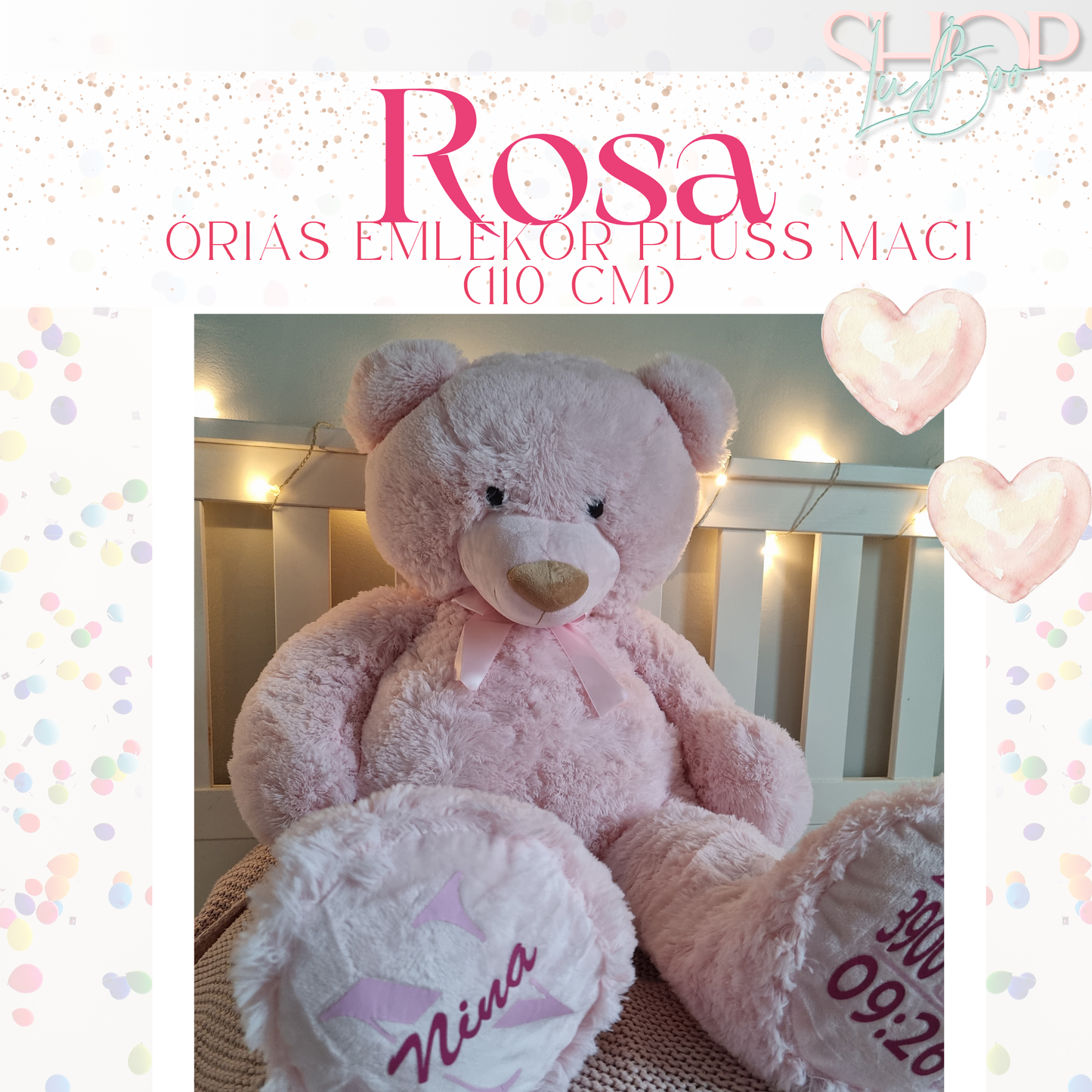 Rosa - Óriás rózsaszín emlékőr plüss maci (110 cm)