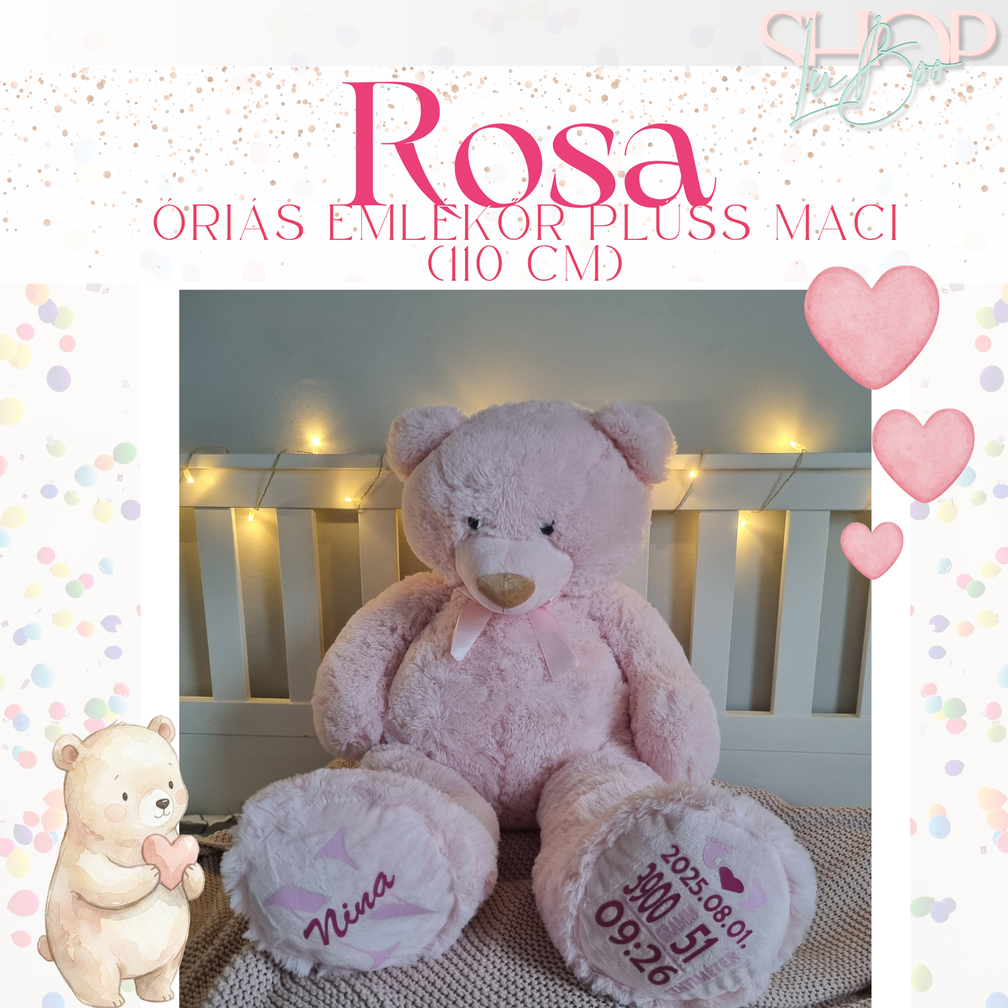Rosa - Óriás rózsaszín emlékőr plüss maci (110 cm)