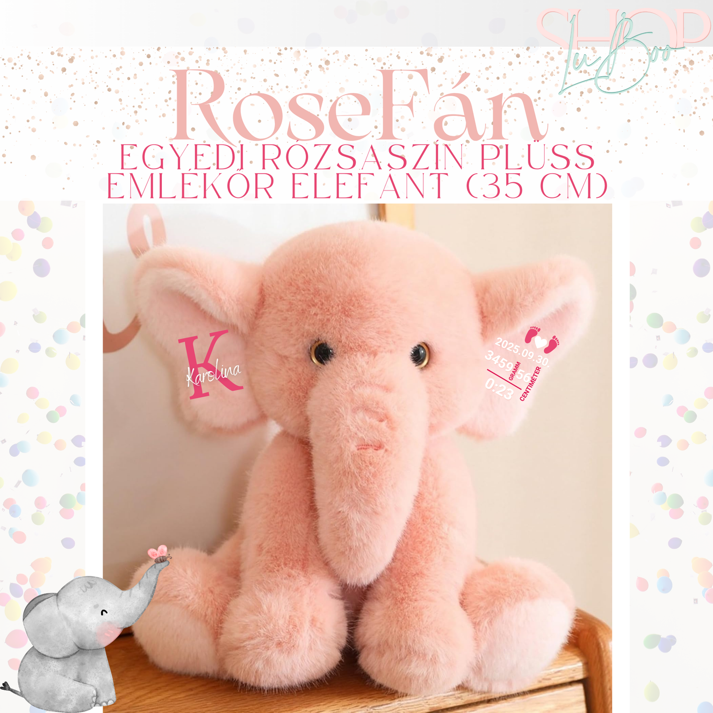 RoseFán – Sötétben világító emlékőr plüss elefánt fül (35 cm) – ShopLuBoo