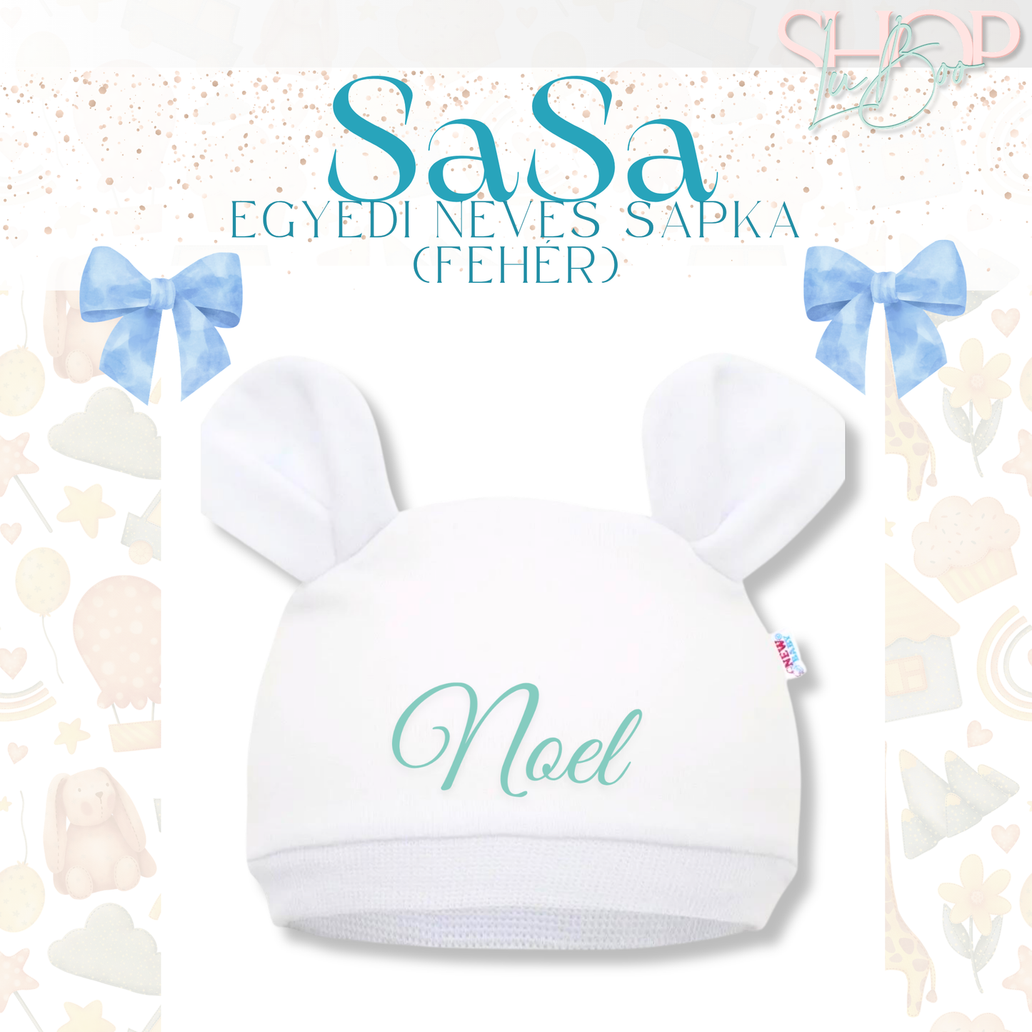 SaSa - Névre szóló baba sapka (fehér)