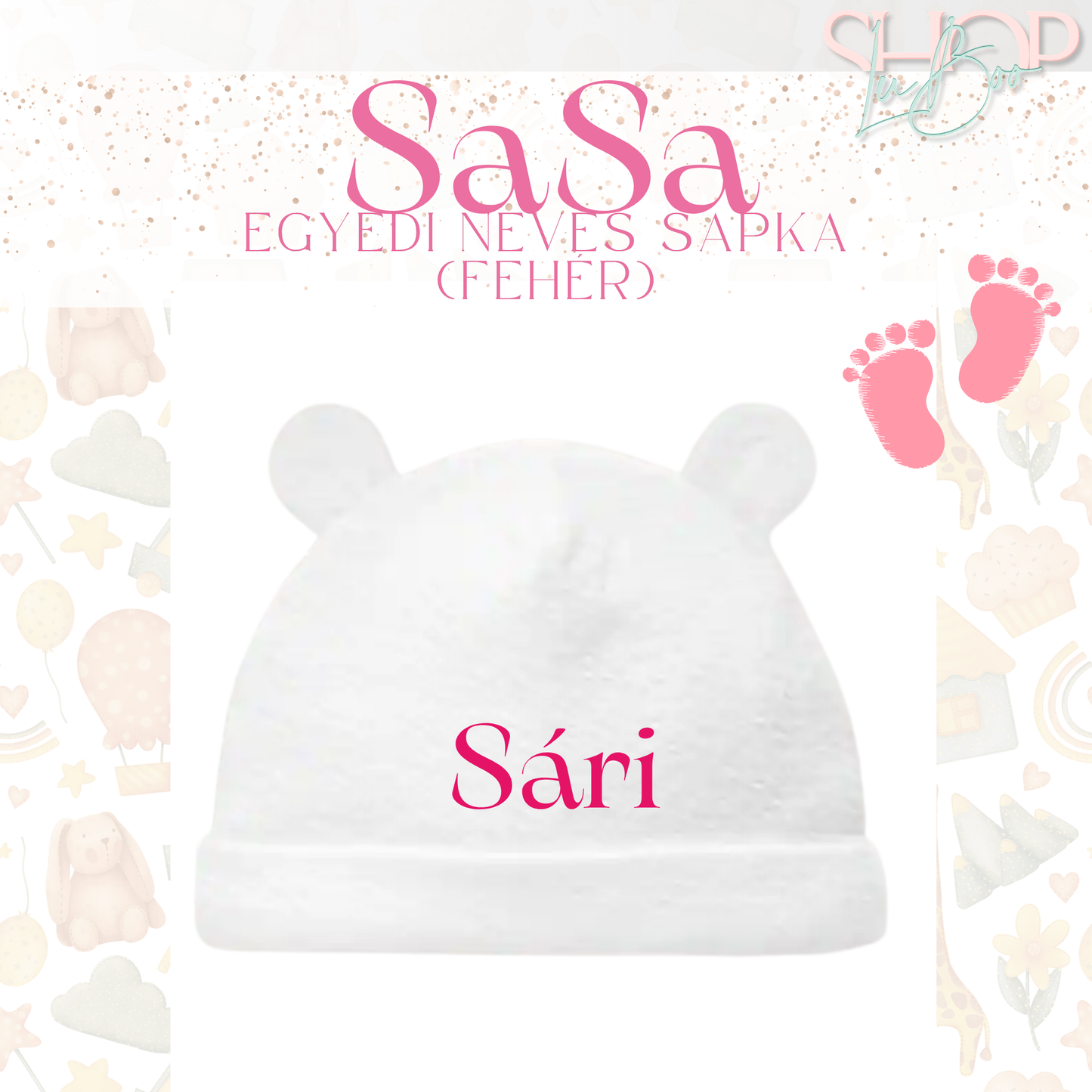 SaSa - Névre szóló baba sapka (fehér)