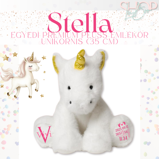 Stella - Egyedi prémium plüss emlékőr unikornis (35 cm)