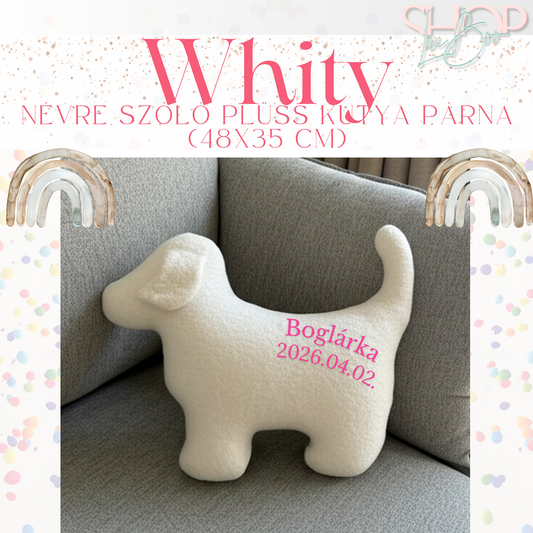 Whity – Névre szóló plüss kutya párna (48x35 cm)